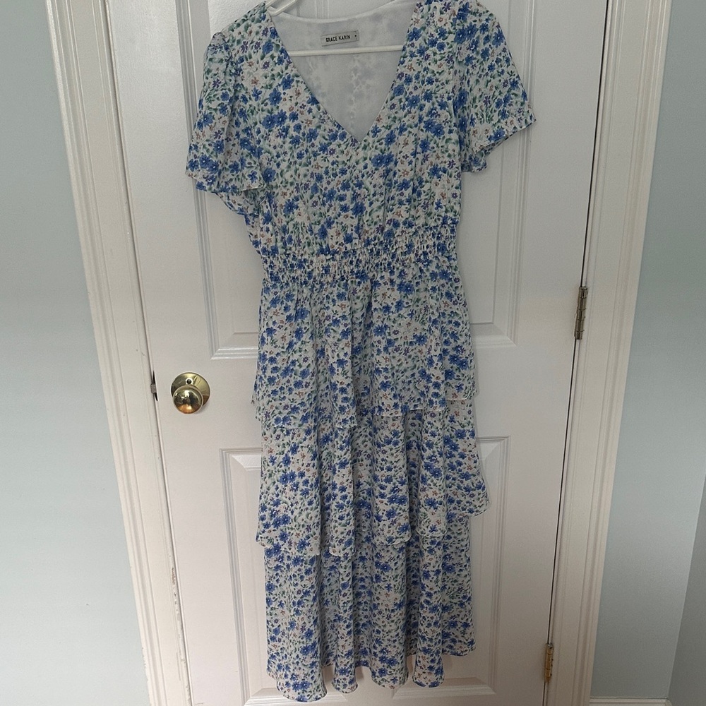Grace Karin Blue Floral Maxi Dress